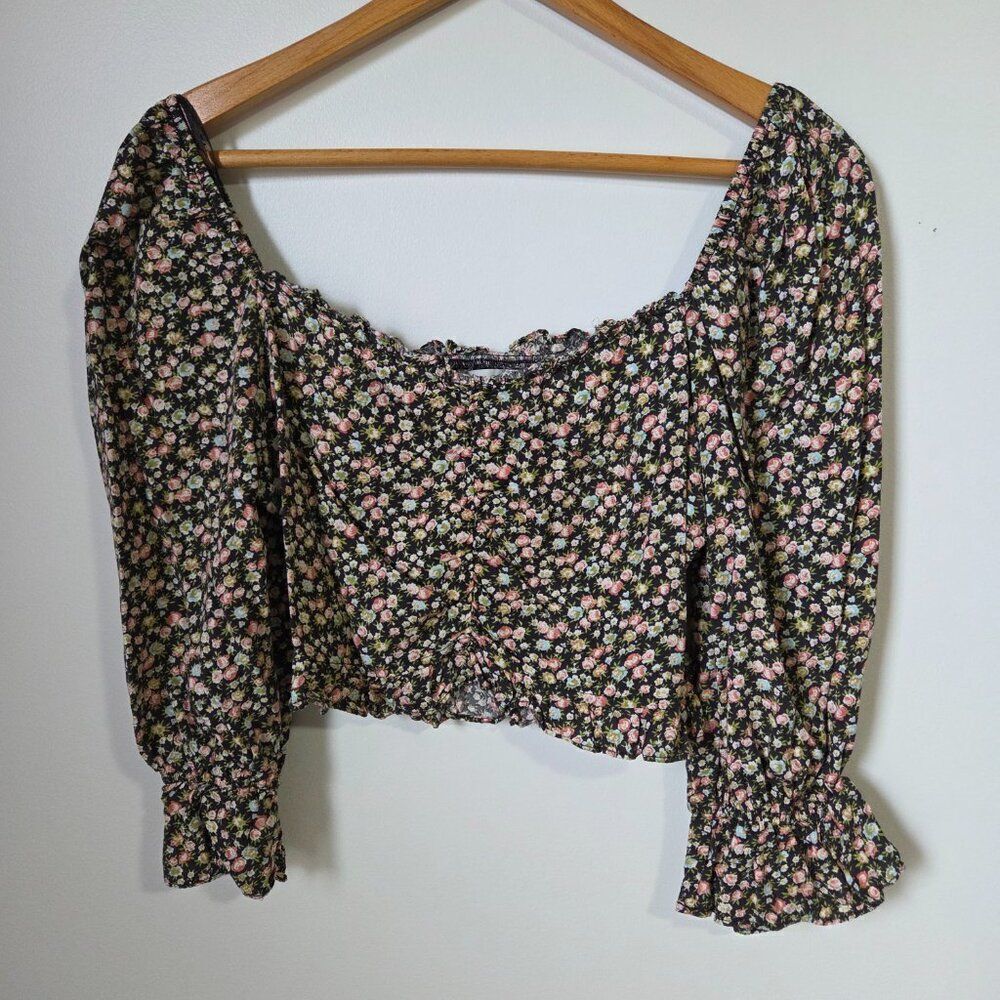 NEVER WORN DRESS FORUM RUCHED SMOCKED DITSY FLORAL BOHO TOP SIZE M - Picture 1 of 13